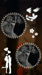 two pictures of a man and a woman in circles