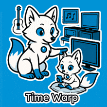 a cartoon of a fox with the words time warp on the bottom right