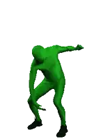 a green man in a green bodysuit is dancing on a white background