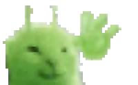 a pixelated image of a green object with a leaf coming out of it 's mouth