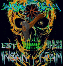 a skull with a hammer sticking out of it and the date 09-10-2021 on the bottom