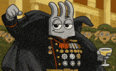 a cartoon drawing of a glove holding a wine glass