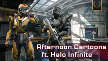an advertisement for halo infinite shows two soldiers holding guns