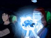 a man and a woman are in a car and the woman is holding a blue object