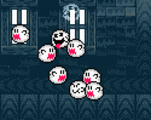 a bunch of ghosts are floating in the air with their mouths open