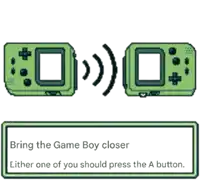 a pixel art illustration of a game boy with instructions to bring it closer