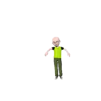 a cartoon character is wearing a green vest and green pants