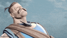 a cartoon character with a mustache and a blue shirt