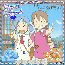 a picture of two girls with the words " forever friends " on the top