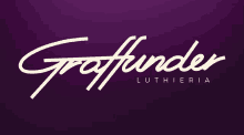 a logo for graffinder luthieria on a dark purple background