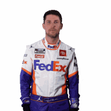 pointing left denny hamlin nascar to the left over there