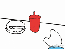 a cartoon character is standing in front of a restaurant that is open