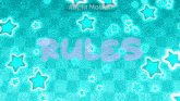 the word rules is surrounded by glowing stars on a blue checkered background
