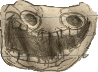 a drawing of a face on a piece of paper with a blue stripe