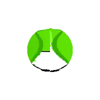 a green smiley face with a big smile and a smaller smiley face behind it .