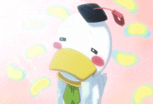 a cartoon duck wearing a graduation cap on its head