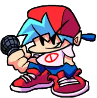 a cartoon character is holding a microphone and wearing a red hat .