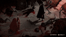 a drawing of a girl with red hair standing next to a man in a black cape with the words minimax on the bottom