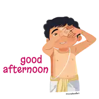 a cartoon of a shirtless man with the words good afternoon written below him
