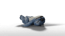 a blue squirrel laying on its back on a white background