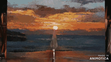 a painting of a sunset with the words made in animotica on the bottom