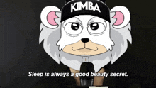 a cartoon character with a hat that says kimba