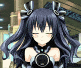 a black and white anime character with a circle on her chest