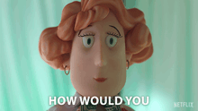 a close up of a doll with the words " how would you " above it
