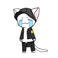 a drawing of a cat wearing a hat and tears running down its face
