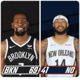 a brooklyn nets player and a new orleans player are next to each other