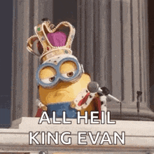 a minion is wearing a crown and holding a microphone while standing in front of a microphone .