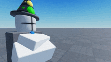 a cartoon character wearing a wizard hat is standing on a gray tiled floor