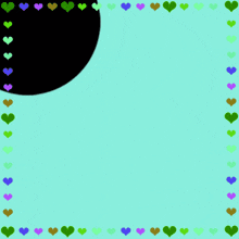 a blue background with a purple circle in the middle and hearts around it