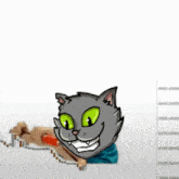 a cat with green eyes is holding a screwdriver