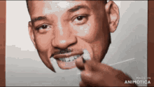 a close up of a man 's face with a toothpick in his mouth ..