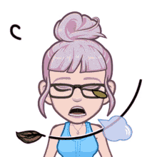 a cartoon girl with glasses and a bun has the letter c above her