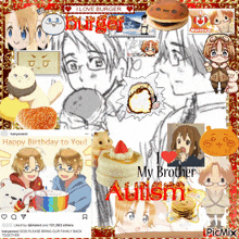 a collage of pictures with one that says i love burger on it