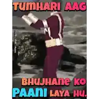 a picture of a man in a superhero costume with the words tumhari aag bhujane ko paani laya hu