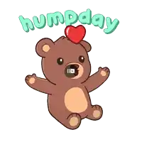 a teddy bear with a heart on its head and the words humpday written above it