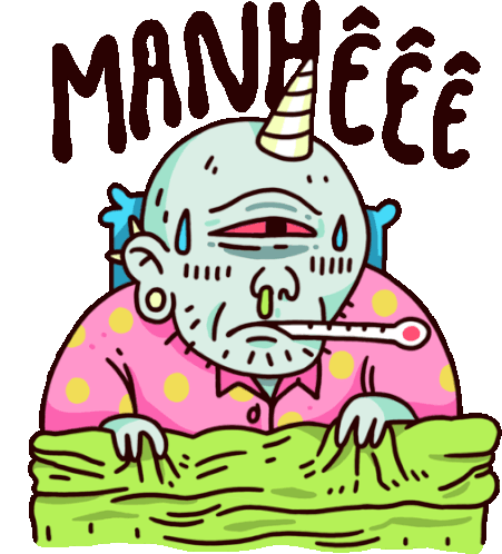 Sick Ogre In Bed Says Mommy In Portuguese Sticker - Grownup Ogre Manhe Google Stickers
