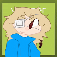 a drawing of a person wearing a blue hoodie