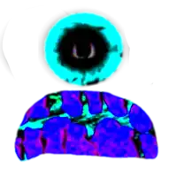 a drawing of a person with a blue eye and a purple mouth .