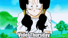 a cartoon of a girl with the words " videl thursday " written on it