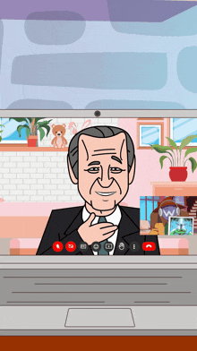 a cartoon of a man talking on a video call on a laptop