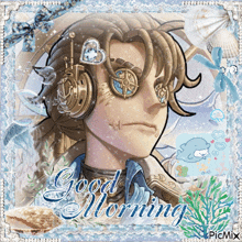a picture of a man wearing headphones with the words good morning written below him