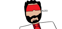 a cartoon drawing of a man with a beard and aldo written below him