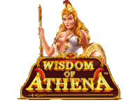 a logo for wisdom of athena shows a naked woman holding a spear