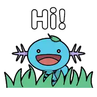 a cartoon drawing of an axolotl with the words hi written above it