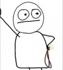 a black and white drawing of a stick figure with a leash around his neck .
