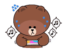 brown bear playing gaming music notes sweating